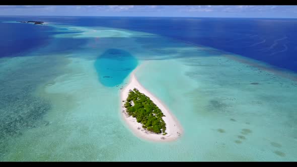 Aerial above nature of tropical resort beach journey by turquoise water with white sand background o