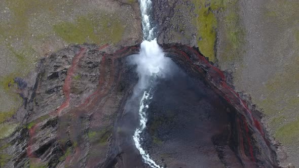 Aerial shot of Hengifoss waterfall in Iceland