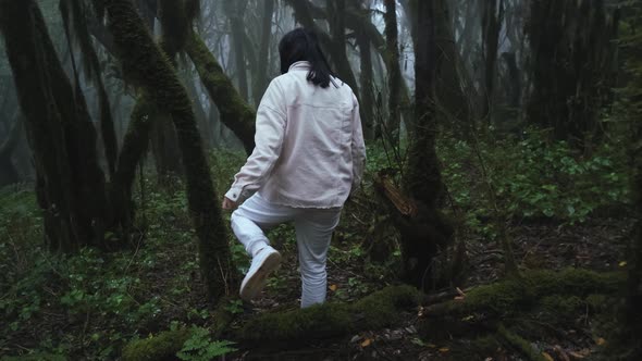 Woman Walk in Rainforests on the Canarian Island of La Gomera