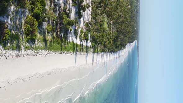 Vertical Video of the Ocean Near the Coast of Zanzibar Tanzania Aerial View