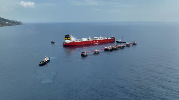 Gas tanker sails out to sea aerial view 4 K Turkey Alanya