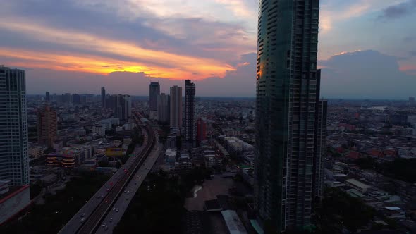 4K aerial drone footage of Bangkok skyline.