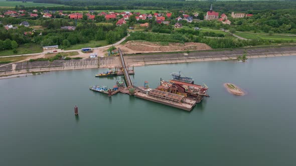 Vessel for Sand Mining in the Lake Aerial View