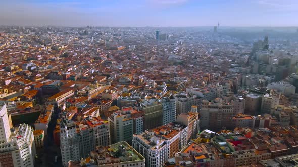 Flying over the city of Madrid Spain