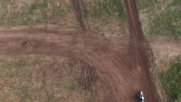 Aerial of Motorcyclists Racing on Dirt Track