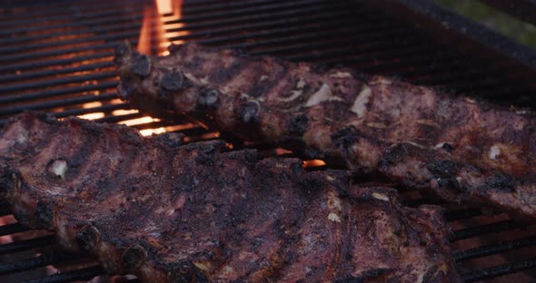 Pork Ribs Cooking on Barbecue Grill