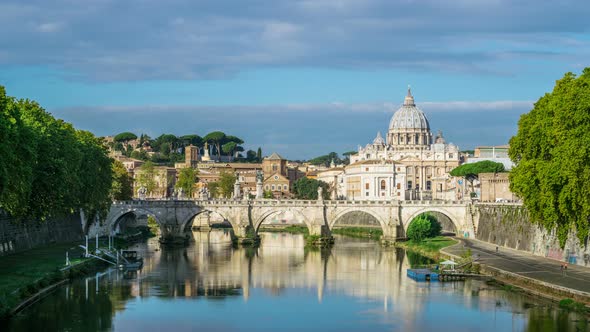 Time Lapse of Rome Skyline with St Peter Basilica