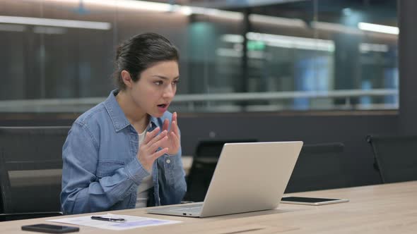 Indian Woman Having Loss While Using Laptop