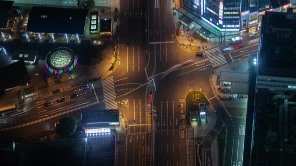 Osaka City Crossroad Traffic Night View Timelapse