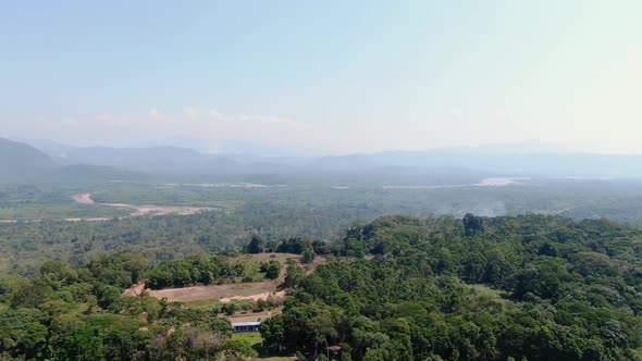 Stunning 4k daytime panoramic view over the Huallaga river in the Amazonian Jungle of Peru near the