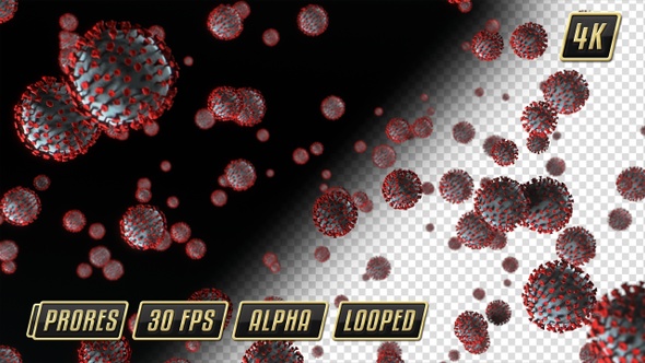 3D CoronaVirus Fall Loop Animation - Transparent Background - COVID-19, SARS, Pandemic, Public Healt