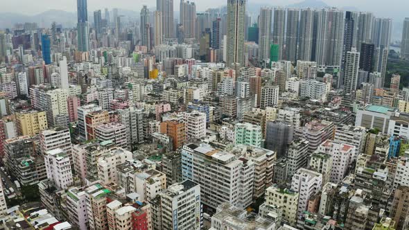 Drone fly over Hong Kong city