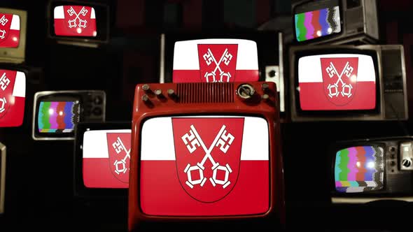 Flag of Regensburg, Germany, on Retro TVs.