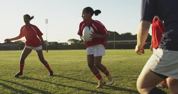 Young adult female rugby match