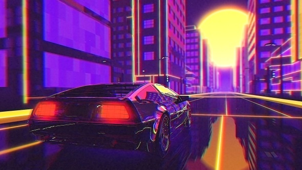 80s Retrowave Delorean Drive VJ Loop