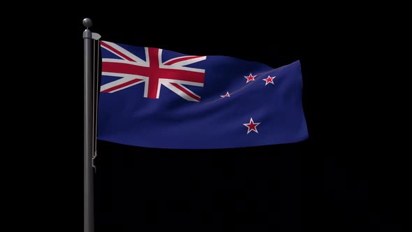 New Zealand Flag On Flagpole With Alpha Channel