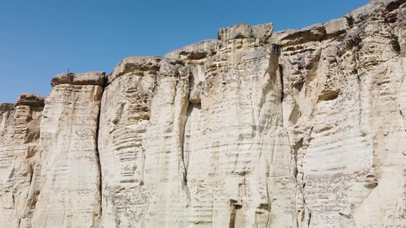 White Chalk Limestone Rock Against a Blue Sky Aerial View