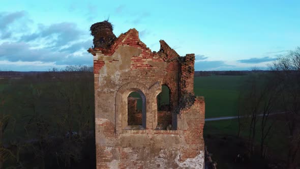 Ruins of the Lutheran Church in Salgale Latvia Aerial 4K Dron Shot