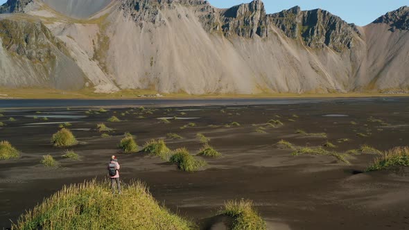 Epic Drone View of the Landscape in Stokksnes