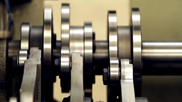 Crankshaft of an Industrial Machine on Motion.