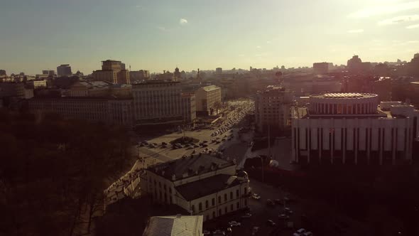 Scenic Top Panoramic View of Kyiv City Podol Old Center Dnepr River Rybalskiy Island Panoramic