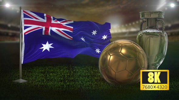 8K Australia Flag with Football And Cup Background Loop