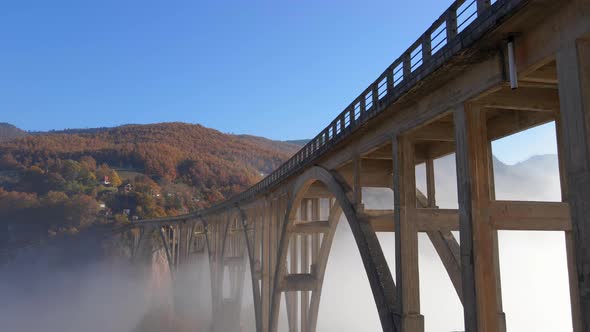 Aerial Video of the Magnificent Djurdjevica Bridge Over the Tara River Canyon in the Northern Part