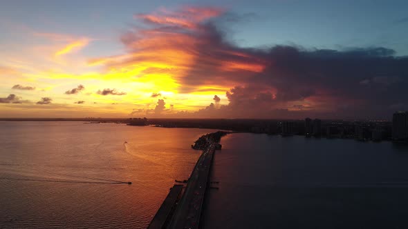 Panning wide landscape of coast city of Miami Florida United States