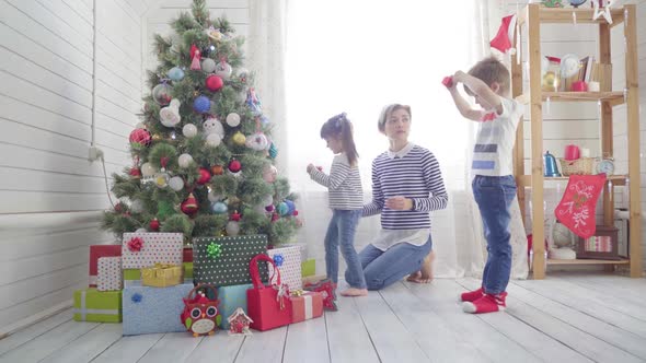 Family Celebrating Christmas on a Clear Sunny Morning