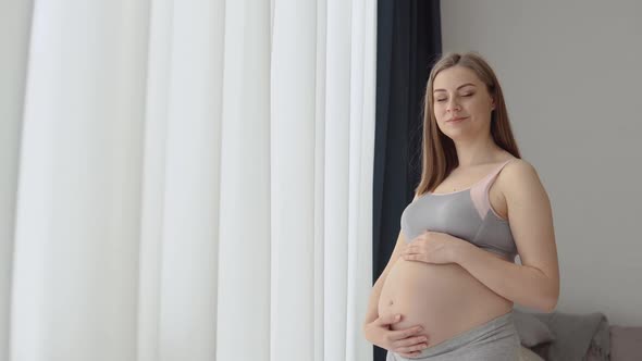 Beautiful Pregnant Woman Stands Near the Window