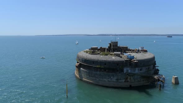 Aerial View of an Abandoned Sea Fort in the Solent, UK