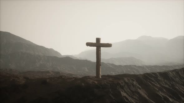 Wooden Crucifix Cross at Mountain