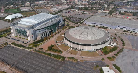 Aerial view of the Astrodome and Reliant Stadium in Houston, Texas