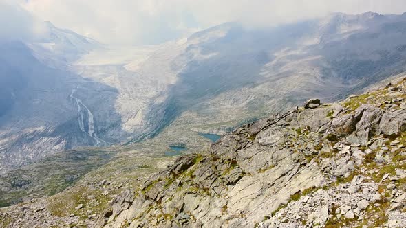 Flying over the Glacier of Adamello Mountains