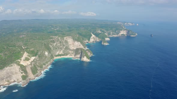 Aerial View of Tropical Island Washed By Blue Water of Ocean Nusa Penida Bali