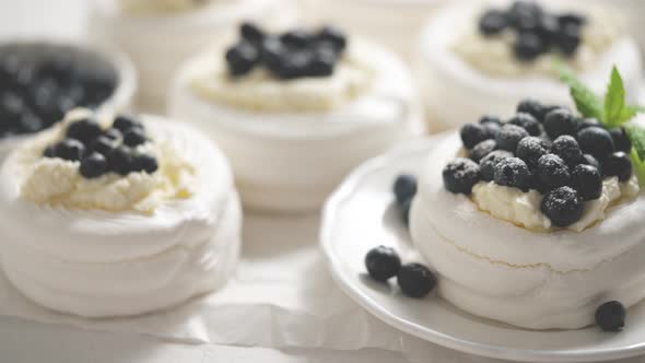 Homemade Delicious Mini Pavlova Meringue Made of Fresh Berries and Mascarpone