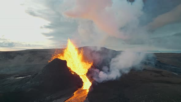 Drone Of Lava Erupting Fagradalsfjall Volcano In Reykjanes Peninsula Iceland