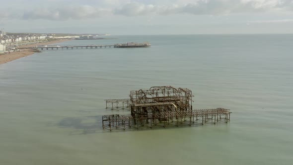 Brighton West Pier Remains in the UK Aerial View