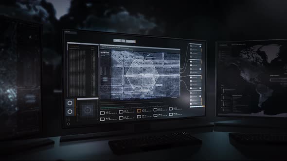 Drone Camera is Gliding over the City and finding Military Base in the Desert alt