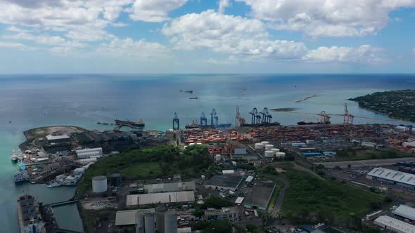 Aerial View Port Louis Mauritius Island Container Port