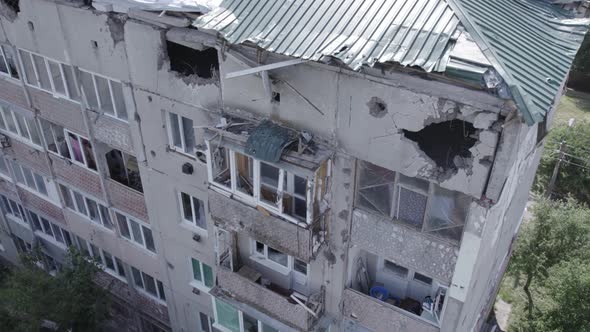 War in Ukraine  a Destroyed Building in the City of Makariv