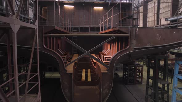 Section of Crab Vessel with Empty Hold in Dry Repairing Dock