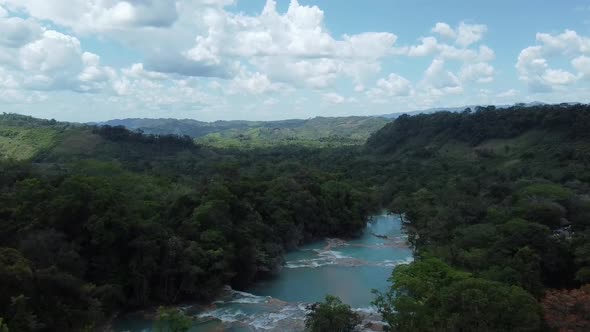 Cinematic drone shot of Cascadas de Agua Azul 60 fps