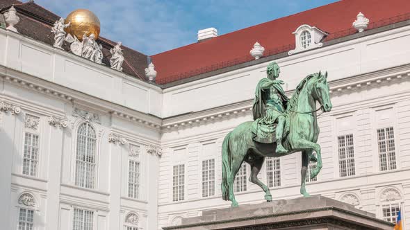 Equestrian Statue of Holy Roman Emperor Joseph II Riding a Horse in Josefsplatz Square Timelapse
