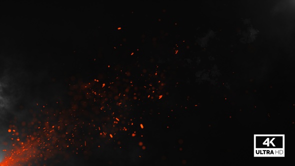 Flying Fire Particles Embers & White Smoke Video Footage 4k Background V4