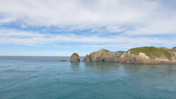 The coastline of the Marlborough Sound / Cook Straight in new Zealand. Filmed from the Ferryboat.