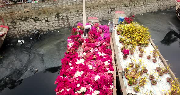 Aerial View of Flower Boat in Vietnam Daytime