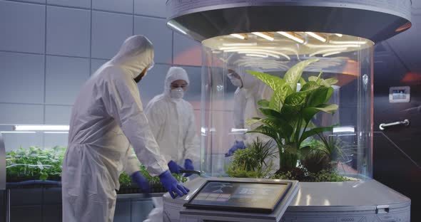 Biologists Working in a Lab on a Mars Base