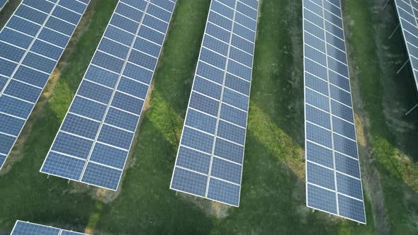 Aerial Drone View of the Solar Panels in Solar Farm for Green Energy