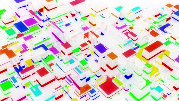 Abstract Looped Light Background with Network of Different Sizes White Bloks Some with Multicolor